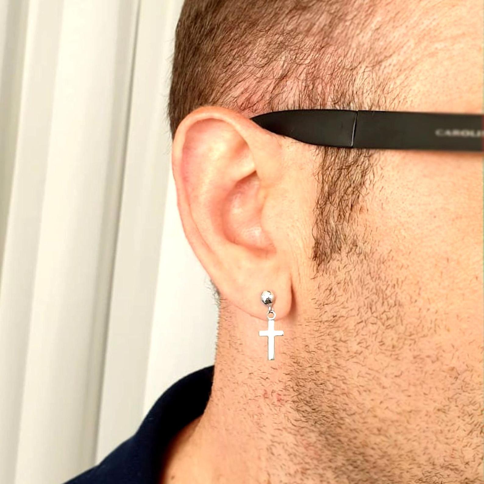 Amazon.com: Sterling Silver Cross Earrings - mens earrings | womens earrings  | cross earrings for men | cross earrings for women | dangle earrings  w/cube stud | single or pair | Handmade